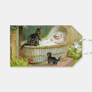 Baby, cat and kitten postcard gift tags