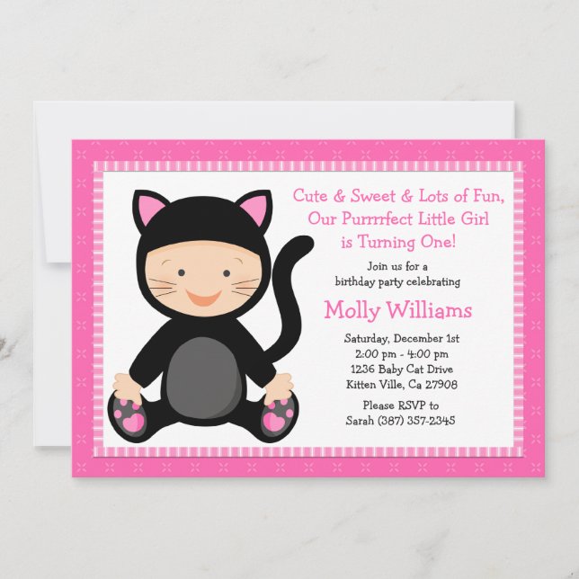 Baby Cat Birthday Party Invitation (Front)