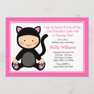 Baby Cat Birthday Party Invitation