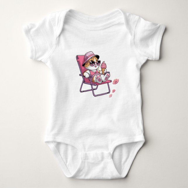 Baby cat eat ice cream baby bodysuit (Front)