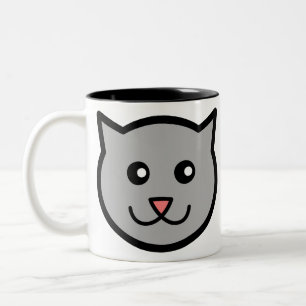Baby Cat Face Cute Pet Smile Kitty Grey Cat Two-Tone Coffee Mug