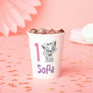 Baby Cat First Birthday Plaid Paper Cups   Custom 