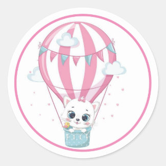 Baby cat in a pink Balloon Classic Round Sticker