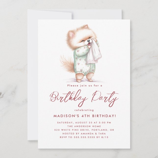 Baby Cat In Pyjamas Birthday Party  Invitation (Front)