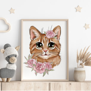 Baby Cat Rose Animal Poster   Wall Print