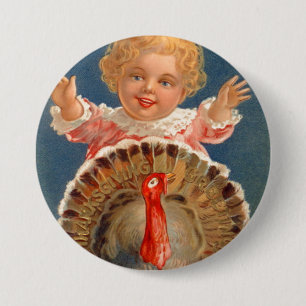Baby Chasing Tom Turkey Vintage Button