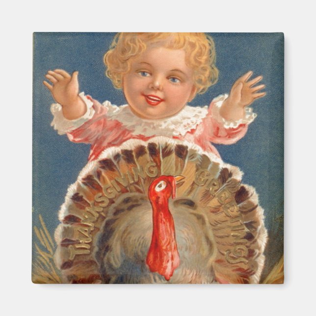 Baby Chasing Tom Turkey Vintage Magnet (Front)