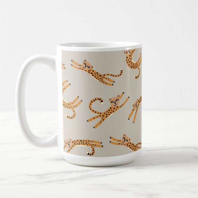 Baby Cheetah Stretches Orange and Taupe Mug (Left)