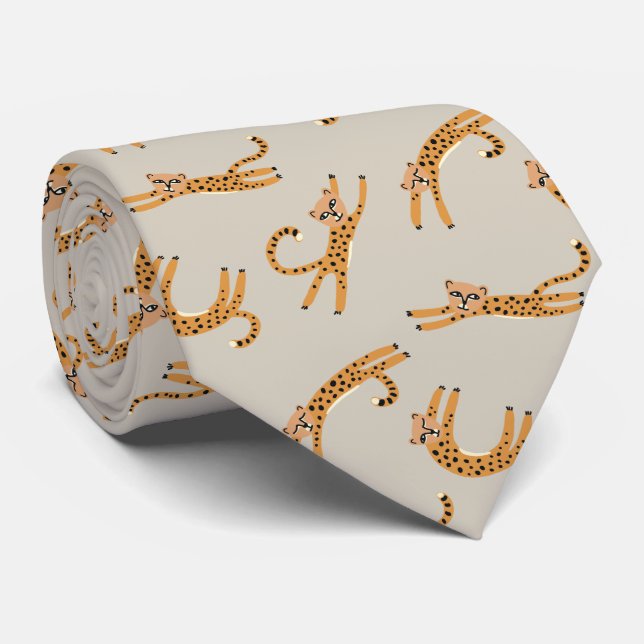 Baby Cheetah Stretches Orange and Taupe Tie (Rolled)