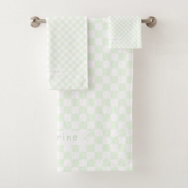 Baby Chequerboard Pastel Green White  Bath Towel Set (Insitu)