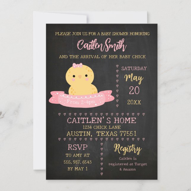 Baby Chick Baby Shower Chalkboard Invitation (Front)