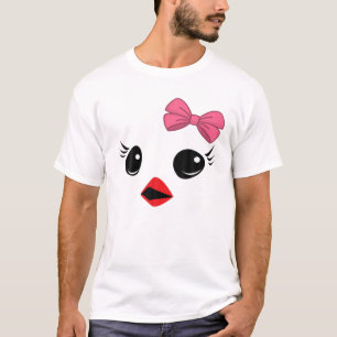 Baby Chick Chicken Face Pink Bow Girls Easter Kid T-Shirt