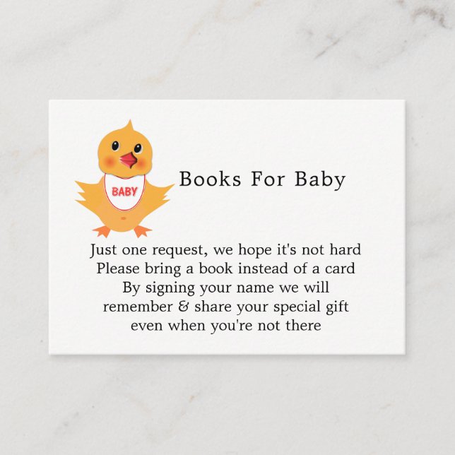 Baby Chick Cute Baby Shower Book Request Enclosure Card (Front)