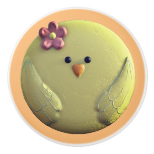 Baby chick cute yellow pink spring chicken flower ceramic knob