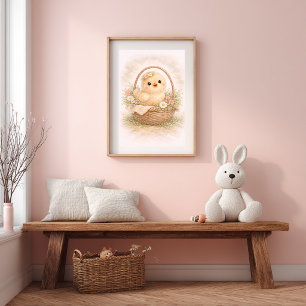 Baby Chick In Basket Neutral Nursery Kids Room Poster