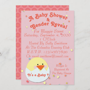Baby Chick on Shower & Gender Reveal Invitation