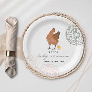 Baby Chick Pink Bow Chicken Girl Baby Shower Paper Plate