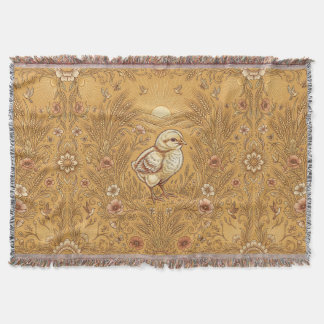 Baby Chick Wheat Field Throw Blanket