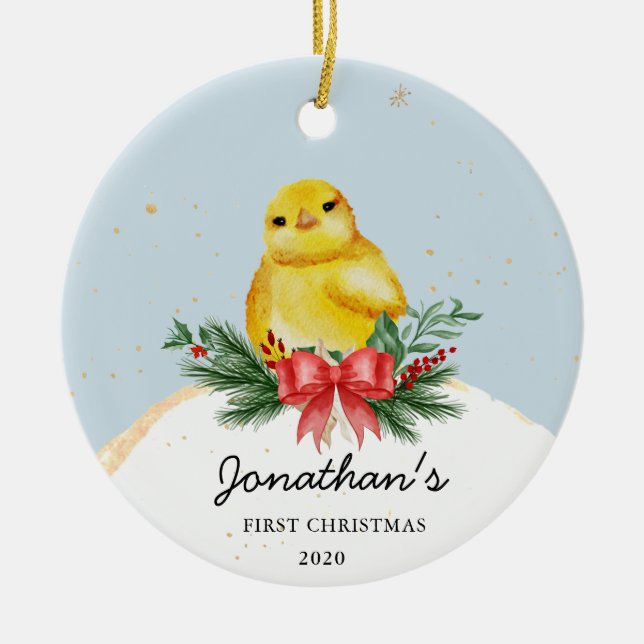 Baby Chicken Baby's First Christmas Ornament (Front)