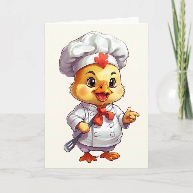 Baby Chicken Chef Illustration Spatula Blank  Card (Front)