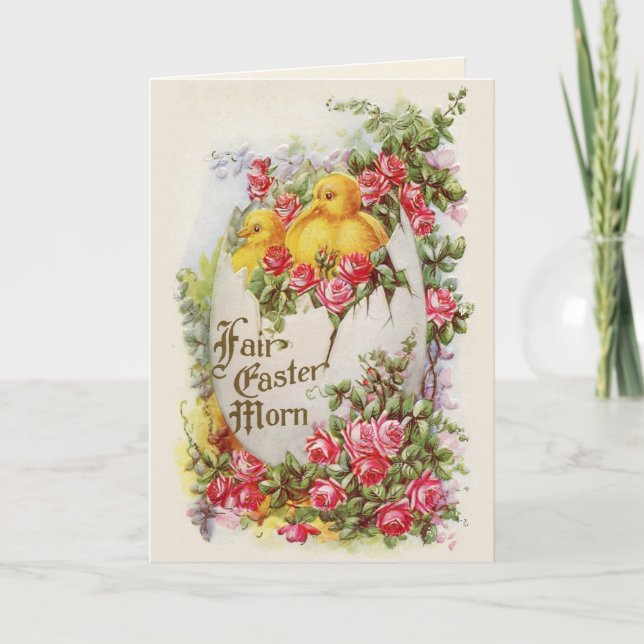 Baby Chicks and Roses Victorian Easter Card (Front)