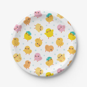 Baby Chicks Polka Dots Pattern Paper Plate