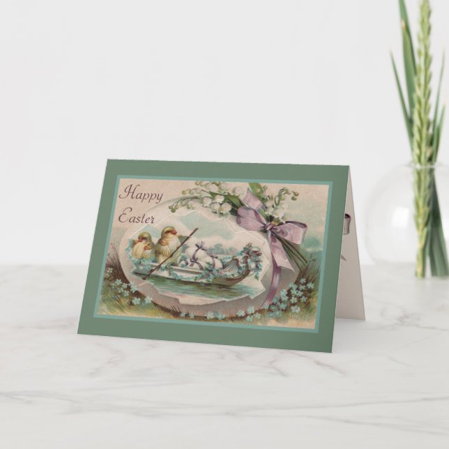 Baby Chicks Rowing Easter Greeting Card (Front)