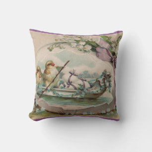 Baby Chicks Rowing Vintage Easter Pillow