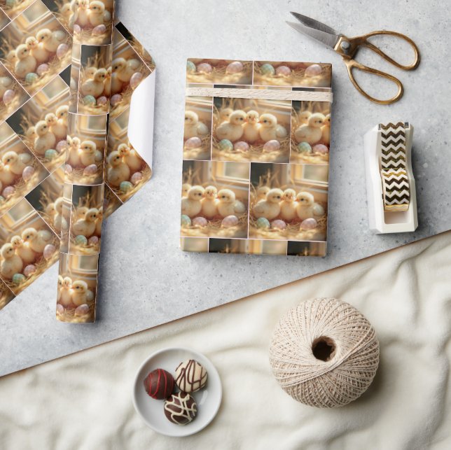 Baby Chicks With Gingham Eggs Wrapping Paper (Crafts)