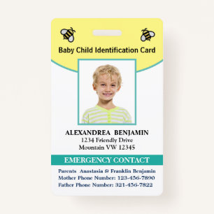 Baby Child Photo Name ID Identification Card  ID Badge