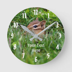 Baby Chipmunk Peeking Animal Round Clock