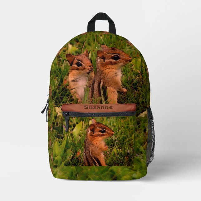 Baby Chipmunks Animal Art Personalised Printed Backpack (Front)