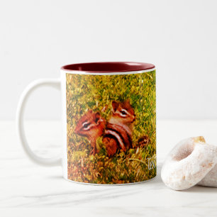 Baby Chipmunks First Day Animal Art Personalised Two-Tone Coffee Mug