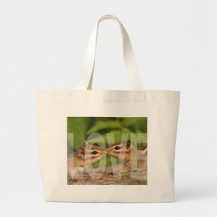 Baby Chipmunks Love Design Large Tote Bag
