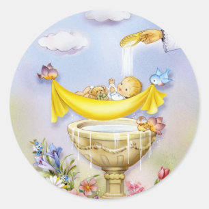 Baby Christening baptism announcement Classic Round Sticker