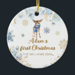 Baby Christmas Deer Personalised Photo Ceramic Ornament<br><div class="desc">Celebrate the upcoming arrival of a little prince with our "Oh Deer Winter Baby Boy Shower Invitation." This charming and whimsical decor captures the essence of a winter wonderland with its serene shades of blue and delightful deer-themed design. As the first snowflakes fall, our sign sets the stage for a...</div>