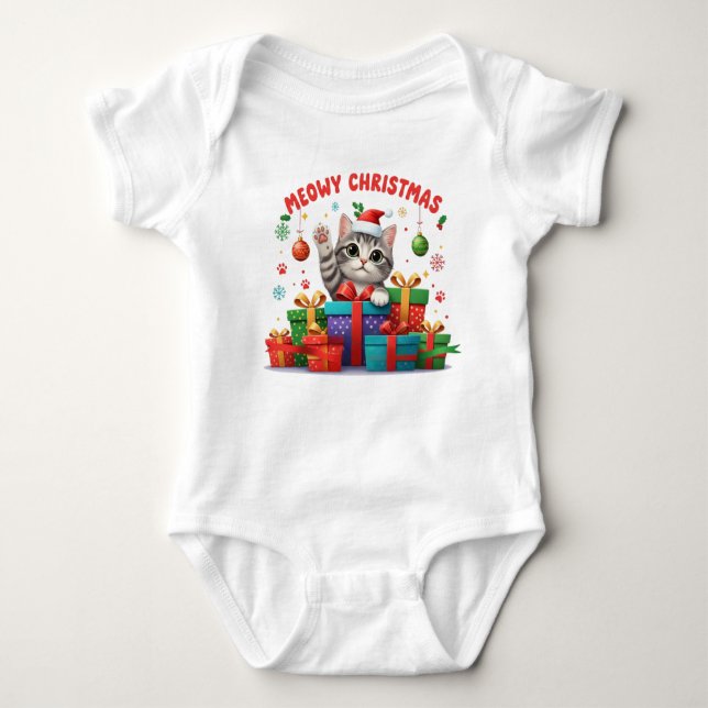 Baby Christmas Kitty With Gift Baby Bodysuit (Front)