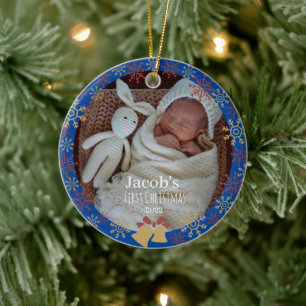 Baby Christmas photo snowflake Ceramic Ornament