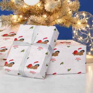 Baby Christmas Red Santa Hat Dot Wrapping Paper