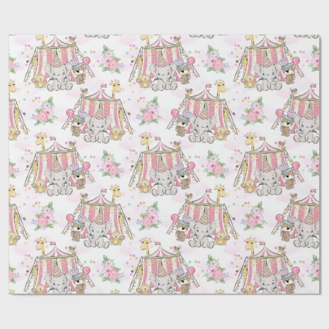 Baby Circus Elephant Tent Wrapping Paper (Flat)