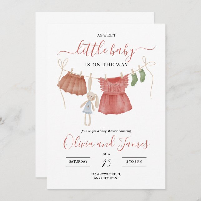 Baby Clothes Baby Shower Invite, Girl Baby Shower Invitation (Front/Back)