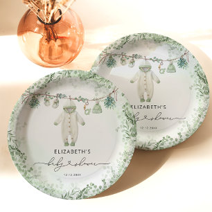 Baby Clothes Boho Eucalyptus Baby Shower  Paper Plate