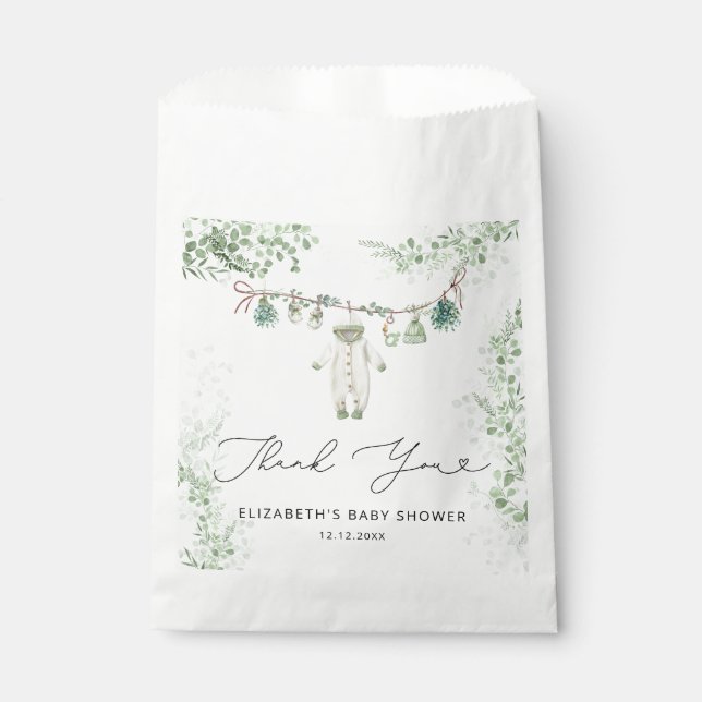Baby Clothes Boho Eucalyptus Baby Shower Thank You Favour Bag (Front)