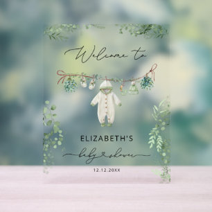 Baby Clothes Boho Eucalyptus Baby Shower Welcome Acrylic Sign