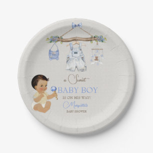Baby Clothes Boy Baby Shower Ivory Blue Paper Plate