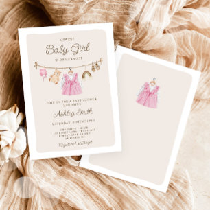 Baby Clothes Clothesline Boho Girl Baby Shower Invitation