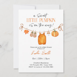  Baby Clothes Fall Pumpkin Baby shower Invitation