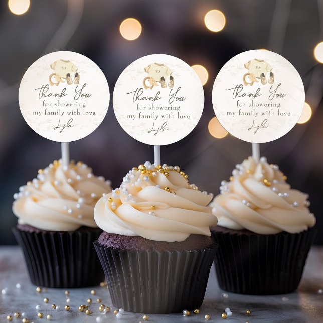 Baby Clothes Gender Neutral Baby Shower Thank You Classic Round Sticker (Baby Shower Favor Stickers - from my Baby Clothes Baby Shower Collection)