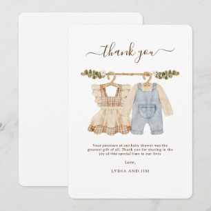 Baby Clothes Gender Reveal Invitation, Boho Baby Thank You Card