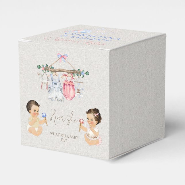 Baby Clothes Gender Reveal Ivory Pink Blue Favour Box (Front Side)